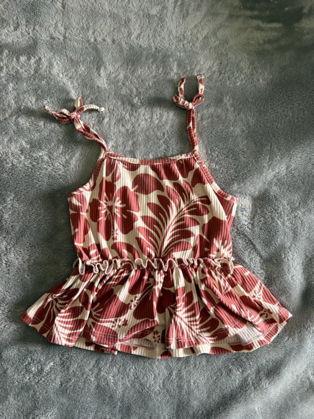 btween Ribbed Floral Halter Tank - Rust & Cream